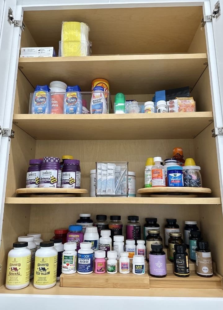 A professionally organized medicine cabinet.