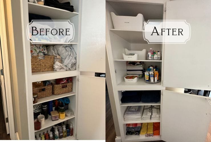 A professional organizer's transformation of a cluttered closet into a minimalist haven.